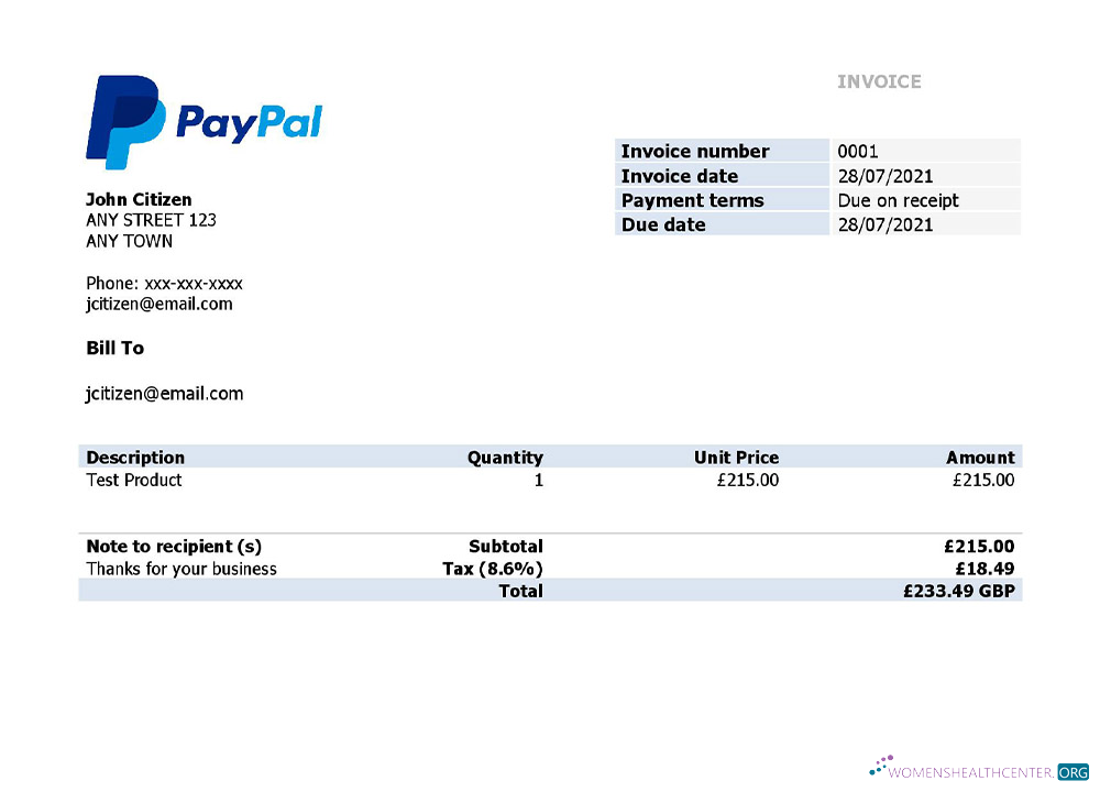 Download USA PayPal invoice Photoshop template